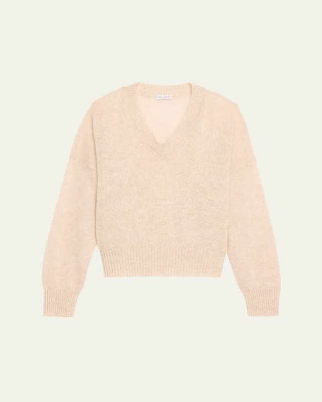 Micro Paillettes V-Neck Mohair Knit Sweater